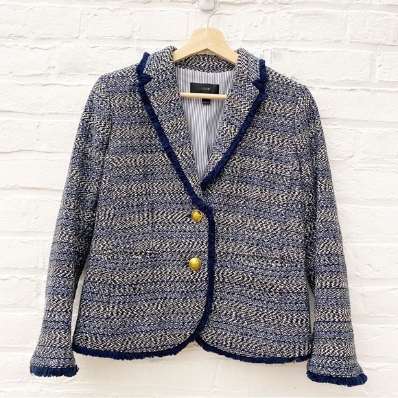 J. CrewTweed Lady Jacket Fringe Hem Blazer Jacket Navy 4